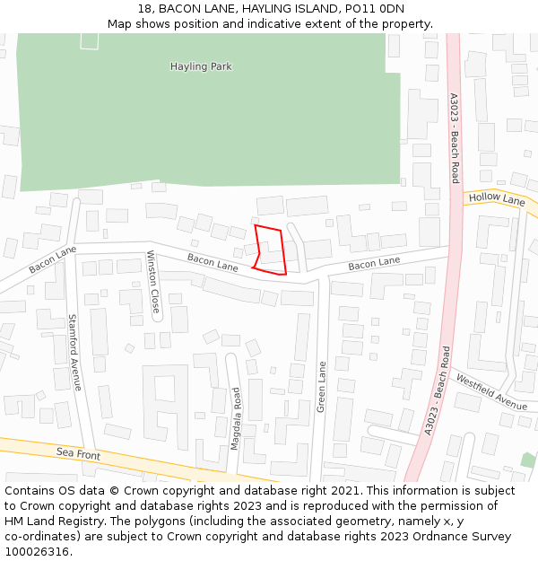 18, BACON LANE, HAYLING ISLAND, PO11 0DN: Location map and indicative extent of plot