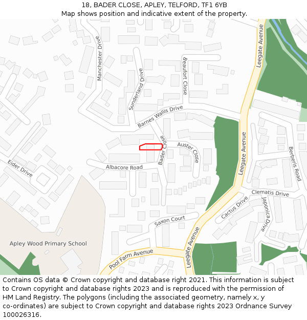 18, BADER CLOSE, APLEY, TELFORD, TF1 6YB: Location map and indicative extent of plot