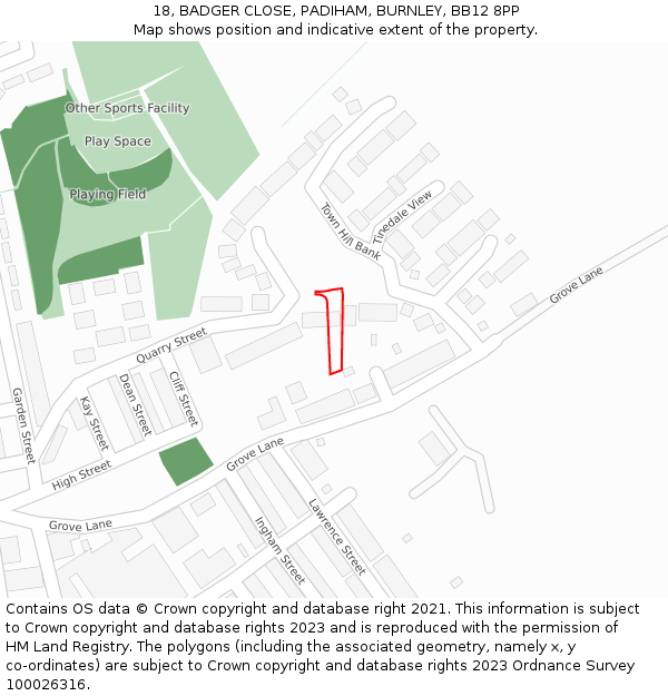 18, BADGER CLOSE, PADIHAM, BURNLEY, BB12 8PP: Location map and indicative extent of plot