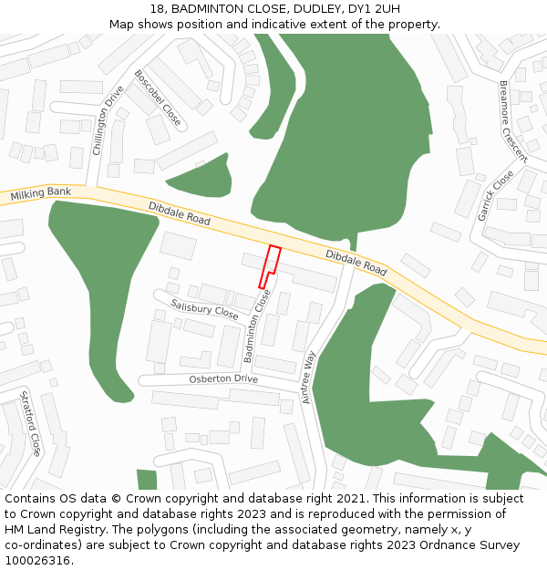 18, BADMINTON CLOSE, DUDLEY, DY1 2UH: Location map and indicative extent of plot