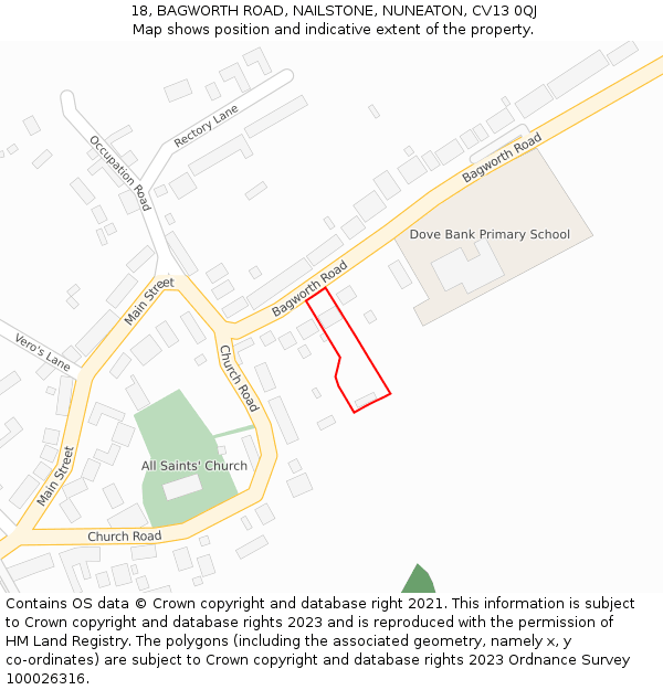 18, BAGWORTH ROAD, NAILSTONE, NUNEATON, CV13 0QJ: Location map and indicative extent of plot