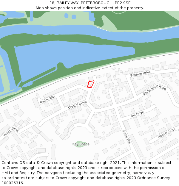 18, BAILEY WAY, PETERBOROUGH, PE2 9SE: Location map and indicative extent of plot