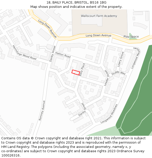 18, BAILY PLACE, BRISTOL, BS16 1BG: Location map and indicative extent of plot