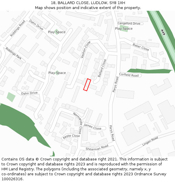 18, BALLARD CLOSE, LUDLOW, SY8 1XH: Location map and indicative extent of plot