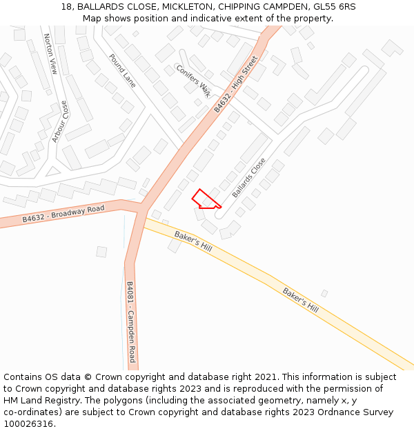 18, BALLARDS CLOSE, MICKLETON, CHIPPING CAMPDEN, GL55 6RS: Location map and indicative extent of plot