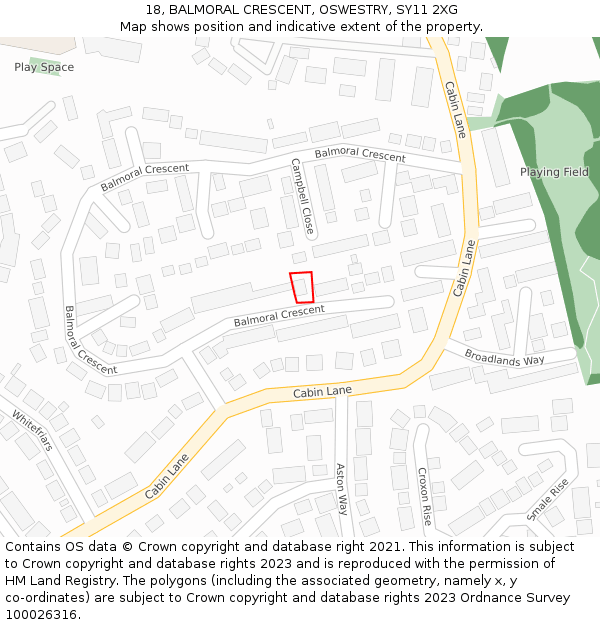 18, BALMORAL CRESCENT, OSWESTRY, SY11 2XG: Location map and indicative extent of plot