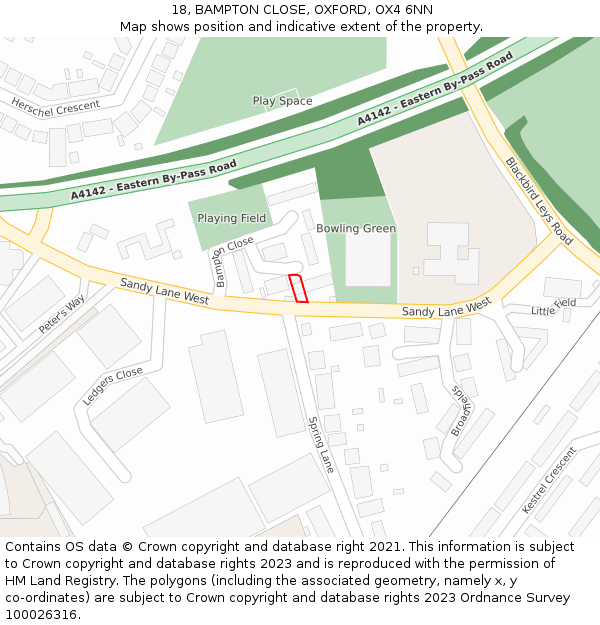 18, BAMPTON CLOSE, OXFORD, OX4 6NN: Location map and indicative extent of plot