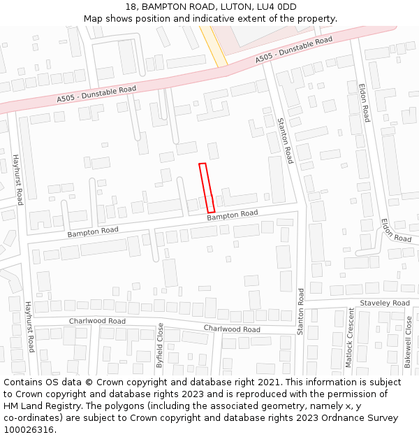 18, BAMPTON ROAD, LUTON, LU4 0DD: Location map and indicative extent of plot