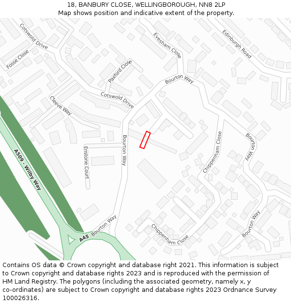 18, BANBURY CLOSE, WELLINGBOROUGH, NN8 2LP: Location map and indicative extent of plot