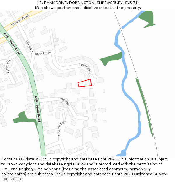 18, BANK DRIVE, DORRINGTON, SHREWSBURY, SY5 7JH: Location map and indicative extent of plot