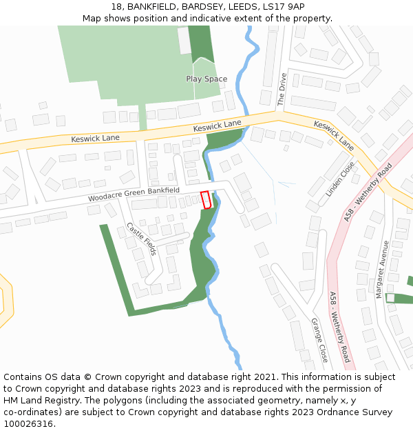 18, BANKFIELD, BARDSEY, LEEDS, LS17 9AP: Location map and indicative extent of plot