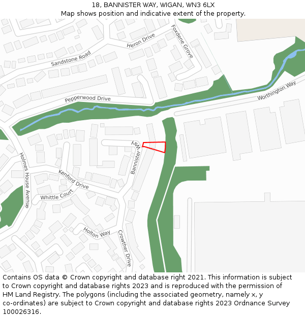 18, BANNISTER WAY, WIGAN, WN3 6LX: Location map and indicative extent of plot