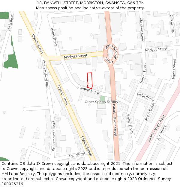 18, BANWELL STREET, MORRISTON, SWANSEA, SA6 7BN: Location map and indicative extent of plot