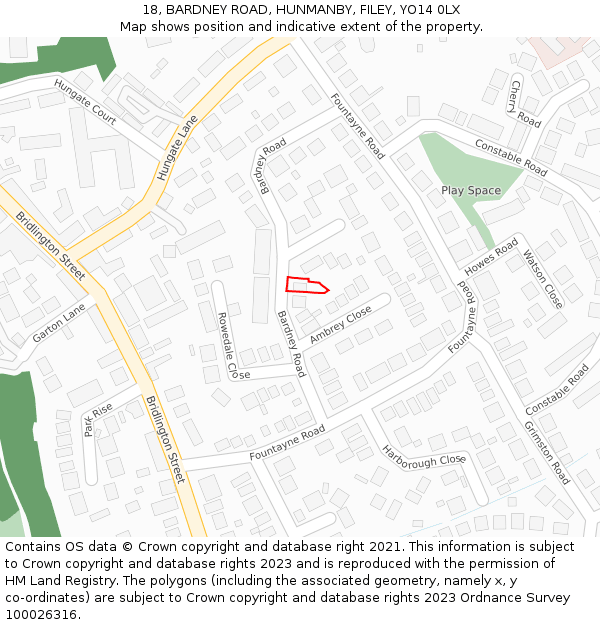 18, BARDNEY ROAD, HUNMANBY, FILEY, YO14 0LX: Location map and indicative extent of plot