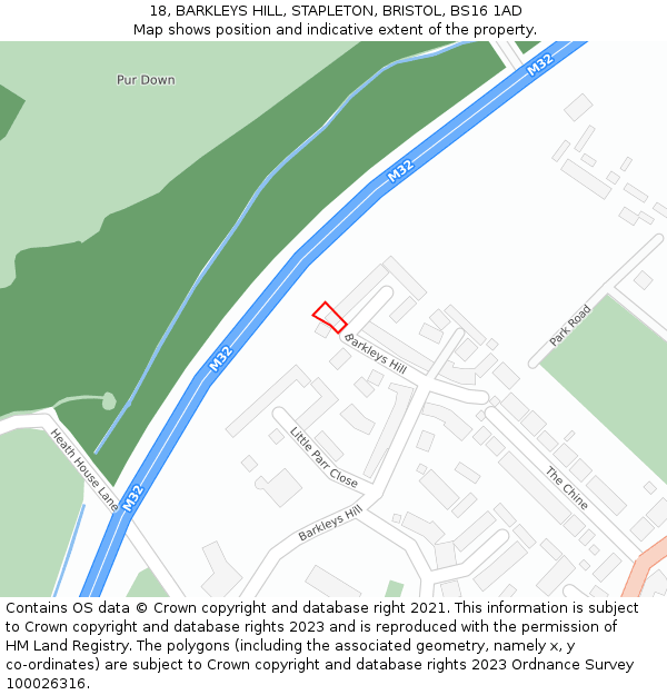 18, BARKLEYS HILL, STAPLETON, BRISTOL, BS16 1AD: Location map and indicative extent of plot