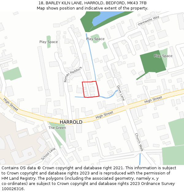 18, BARLEY KILN LANE, HARROLD, BEDFORD, MK43 7FB: Location map and indicative extent of plot