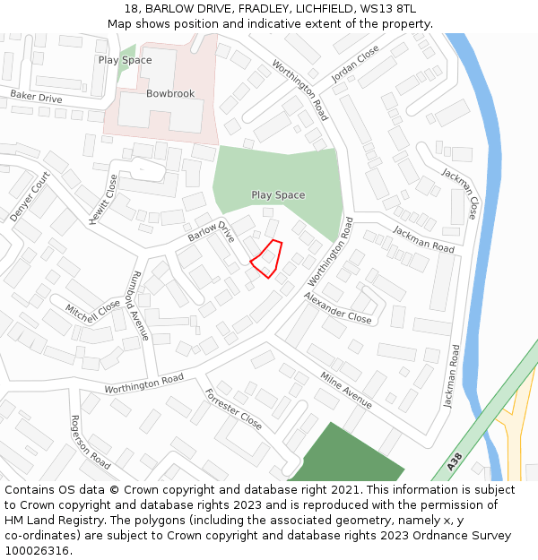 18, BARLOW DRIVE, FRADLEY, LICHFIELD, WS13 8TL: Location map and indicative extent of plot