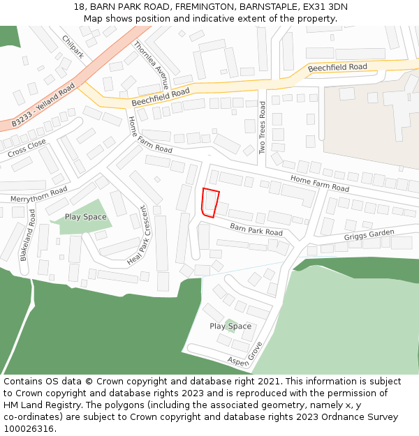 18, BARN PARK ROAD, FREMINGTON, BARNSTAPLE, EX31 3DN: Location map and indicative extent of plot