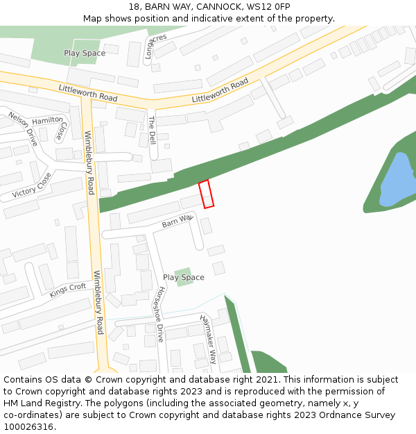 18, BARN WAY, CANNOCK, WS12 0FP: Location map and indicative extent of plot