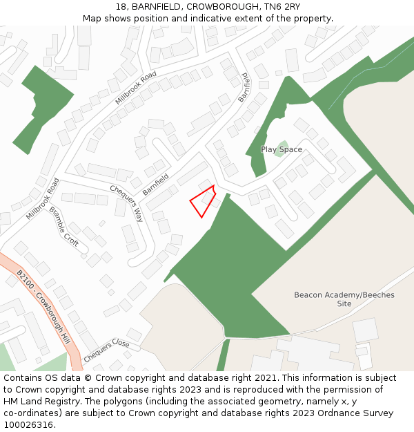 18, BARNFIELD, CROWBOROUGH, TN6 2RY: Location map and indicative extent of plot