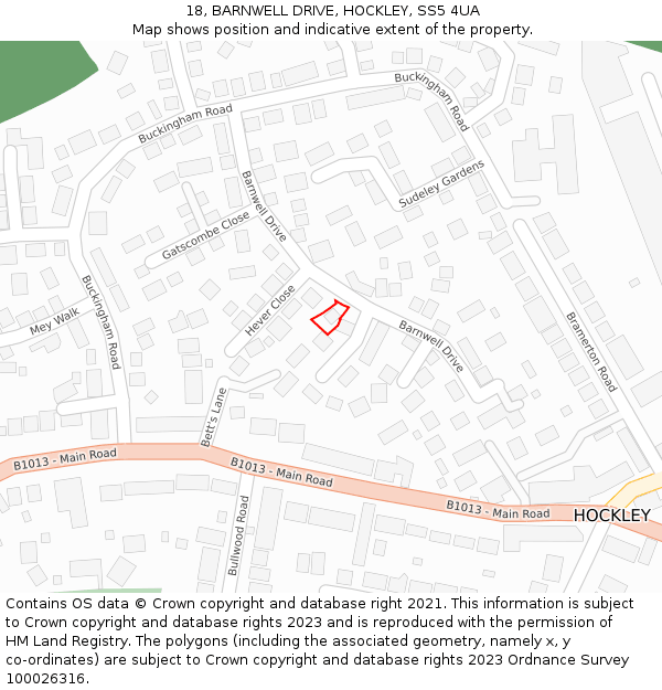 18, BARNWELL DRIVE, HOCKLEY, SS5 4UA: Location map and indicative extent of plot