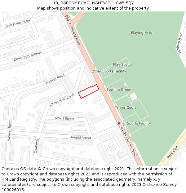 18, BARONY ROAD, NANTWICH, CW5 5QY: Location map and indicative extent of plot