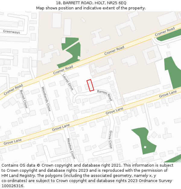 18, BARRETT ROAD, HOLT, NR25 6EQ: Location map and indicative extent of plot