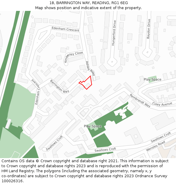 18, BARRINGTON WAY, READING, RG1 6EG: Location map and indicative extent of plot