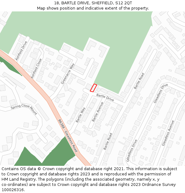 18, BARTLE DRIVE, SHEFFIELD, S12 2QT: Location map and indicative extent of plot