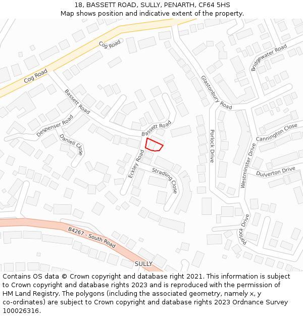 18, BASSETT ROAD, SULLY, PENARTH, CF64 5HS: Location map and indicative extent of plot