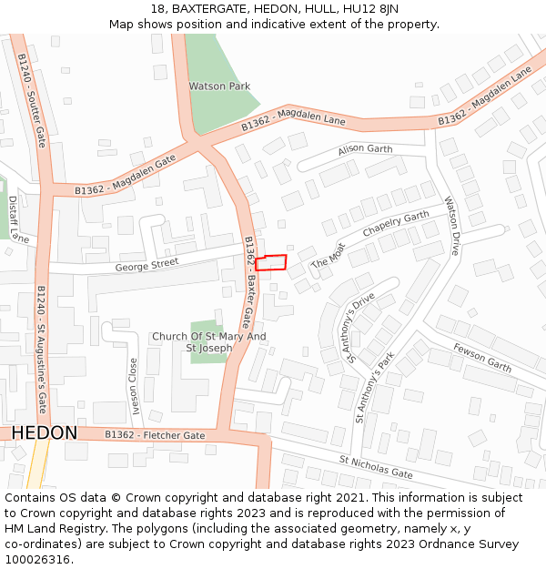 18, BAXTERGATE, HEDON, HULL, HU12 8JN: Location map and indicative extent of plot