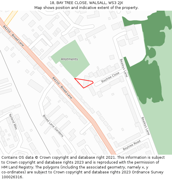 18, BAY TREE CLOSE, WALSALL, WS3 2JX: Location map and indicative extent of plot