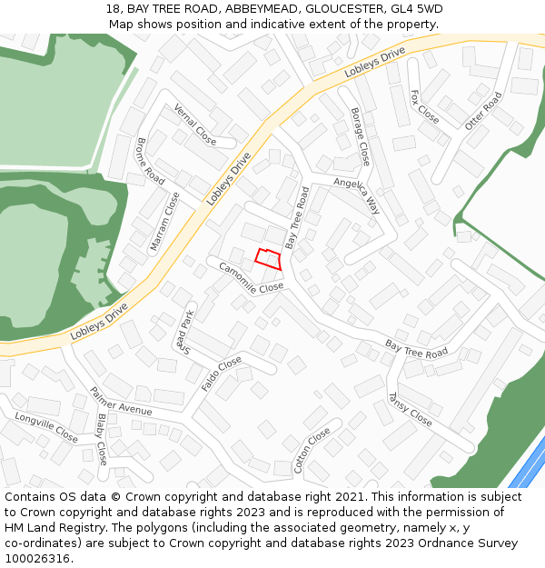 18, BAY TREE ROAD, ABBEYMEAD, GLOUCESTER, GL4 5WD: Location map and indicative extent of plot