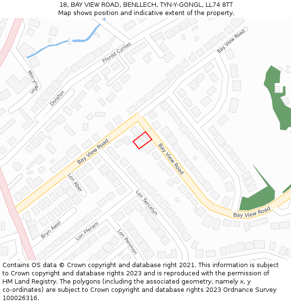 18, BAY VIEW ROAD, BENLLECH, TYN-Y-GONGL, LL74 8TT: Location map and indicative extent of plot