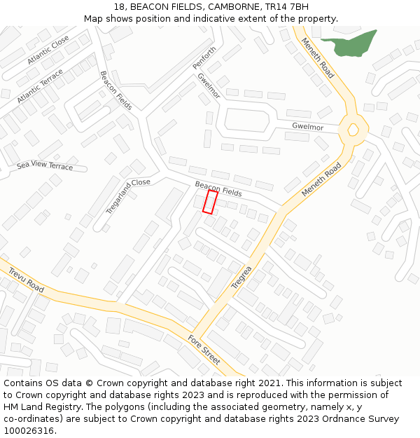 18, BEACON FIELDS, CAMBORNE, TR14 7BH: Location map and indicative extent of plot