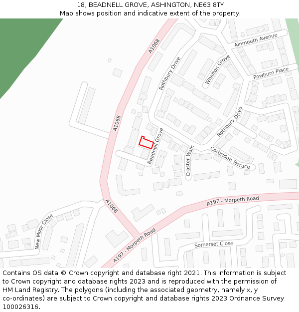 18, BEADNELL GROVE, ASHINGTON, NE63 8TY: Location map and indicative extent of plot