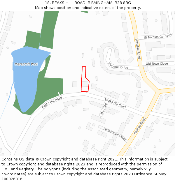 18, BEAKS HILL ROAD, BIRMINGHAM, B38 8BG: Location map and indicative extent of plot