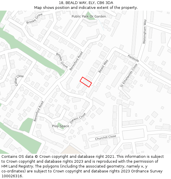 18, BEALD WAY, ELY, CB6 3DA: Location map and indicative extent of plot