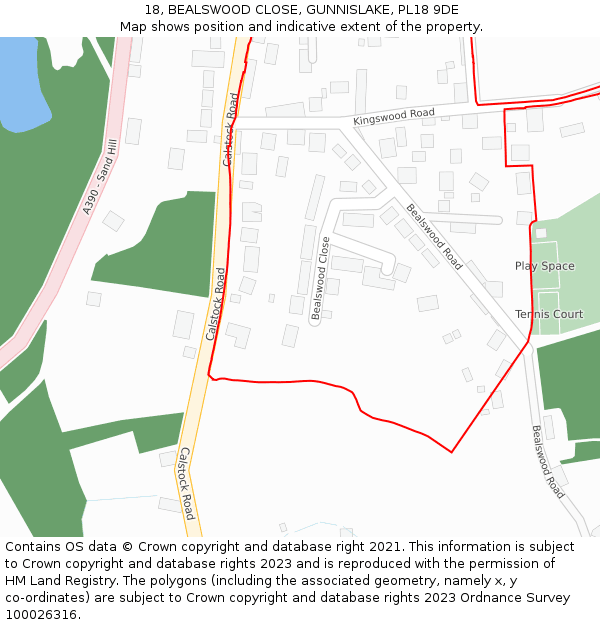 18, BEALSWOOD CLOSE, GUNNISLAKE, PL18 9DE: Location map and indicative extent of plot