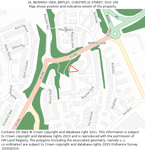 18, BEAMISH VIEW, BIRTLEY, CHESTER LE STREET, DH3 1RS: Location map and indicative extent of plot