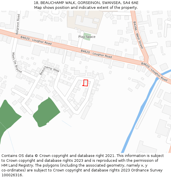 18, BEAUCHAMP WALK, GORSEINON, SWANSEA, SA4 6AE: Location map and indicative extent of plot