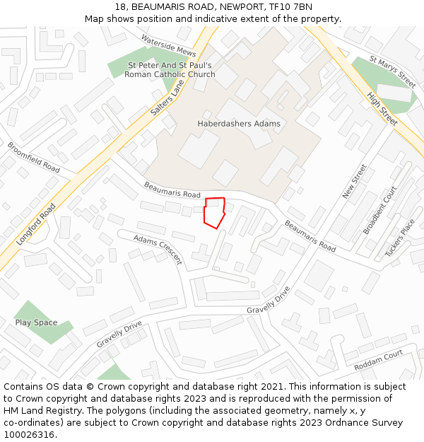 18, BEAUMARIS ROAD, NEWPORT, TF10 7BN: Location map and indicative extent of plot