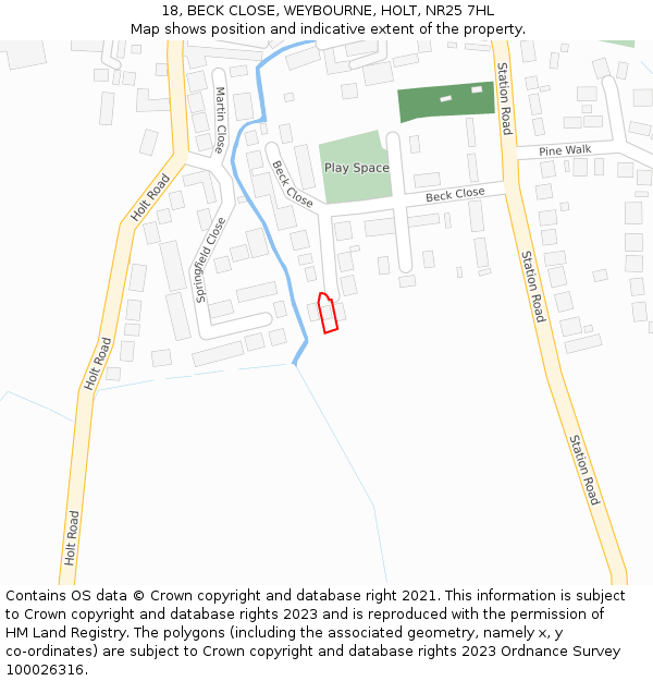 18, BECK CLOSE, WEYBOURNE, HOLT, NR25 7HL: Location map and indicative extent of plot