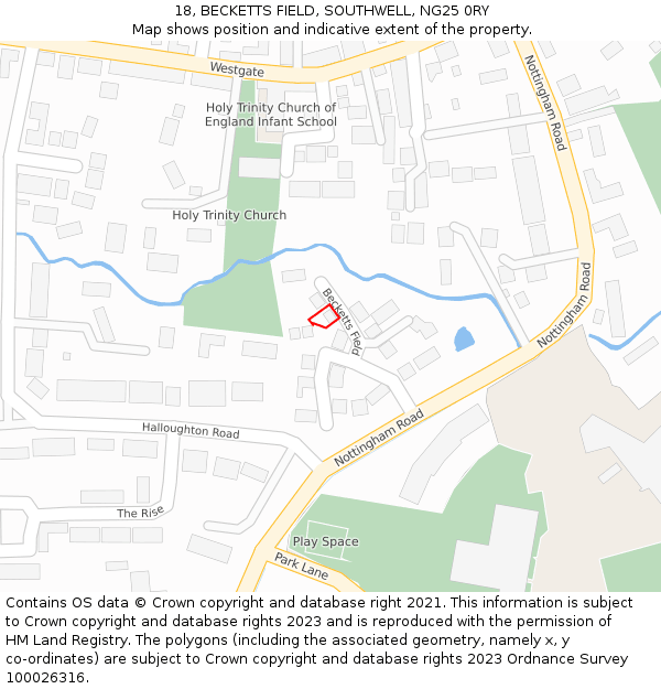 18, BECKETTS FIELD, SOUTHWELL, NG25 0RY: Location map and indicative extent of plot