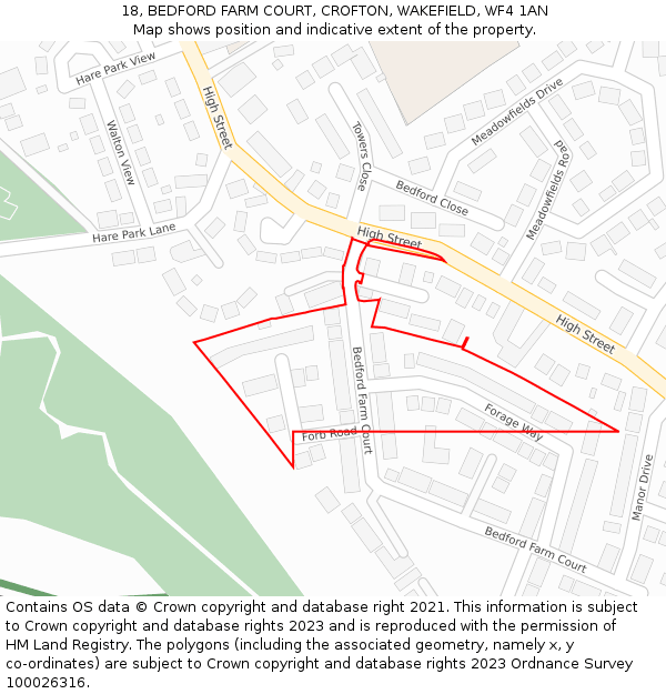 18, BEDFORD FARM COURT, CROFTON, WAKEFIELD, WF4 1AN: Location map and indicative extent of plot