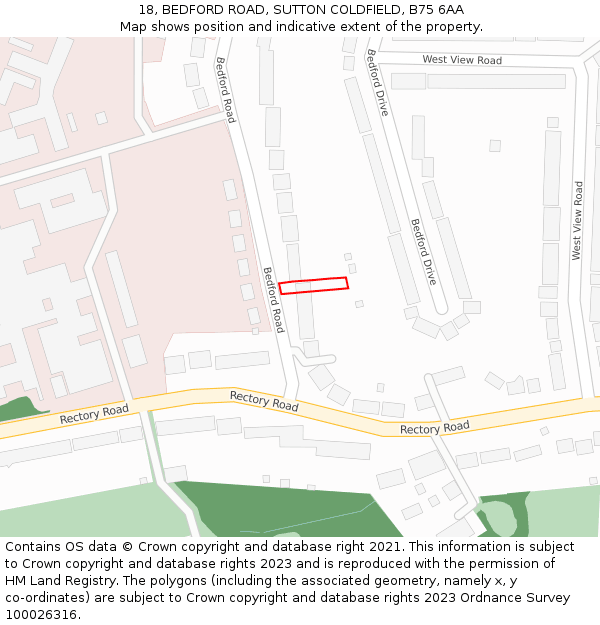 18, BEDFORD ROAD, SUTTON COLDFIELD, B75 6AA: Location map and indicative extent of plot