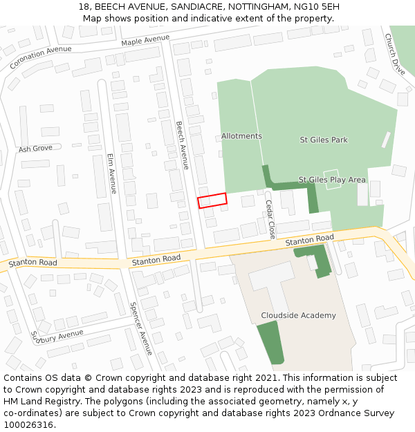 18, BEECH AVENUE, SANDIACRE, NOTTINGHAM, NG10 5EH: Location map and indicative extent of plot