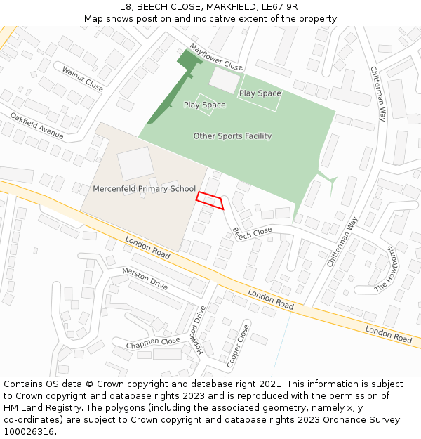 18, BEECH CLOSE, MARKFIELD, LE67 9RT: Location map and indicative extent of plot
