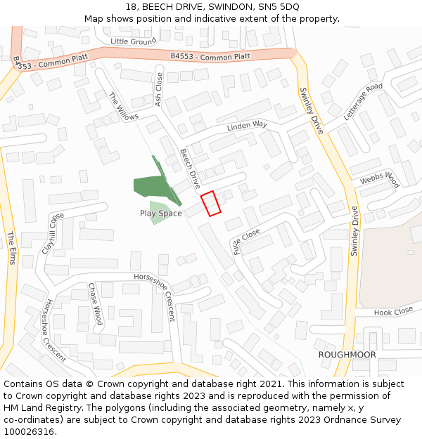 18, BEECH DRIVE, SWINDON, SN5 5DQ: Location map and indicative extent of plot