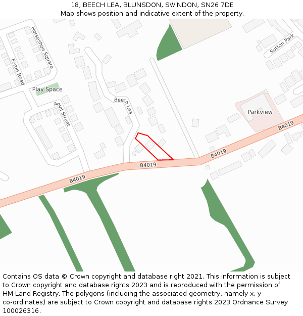 18, BEECH LEA, BLUNSDON, SWINDON, SN26 7DE: Location map and indicative extent of plot